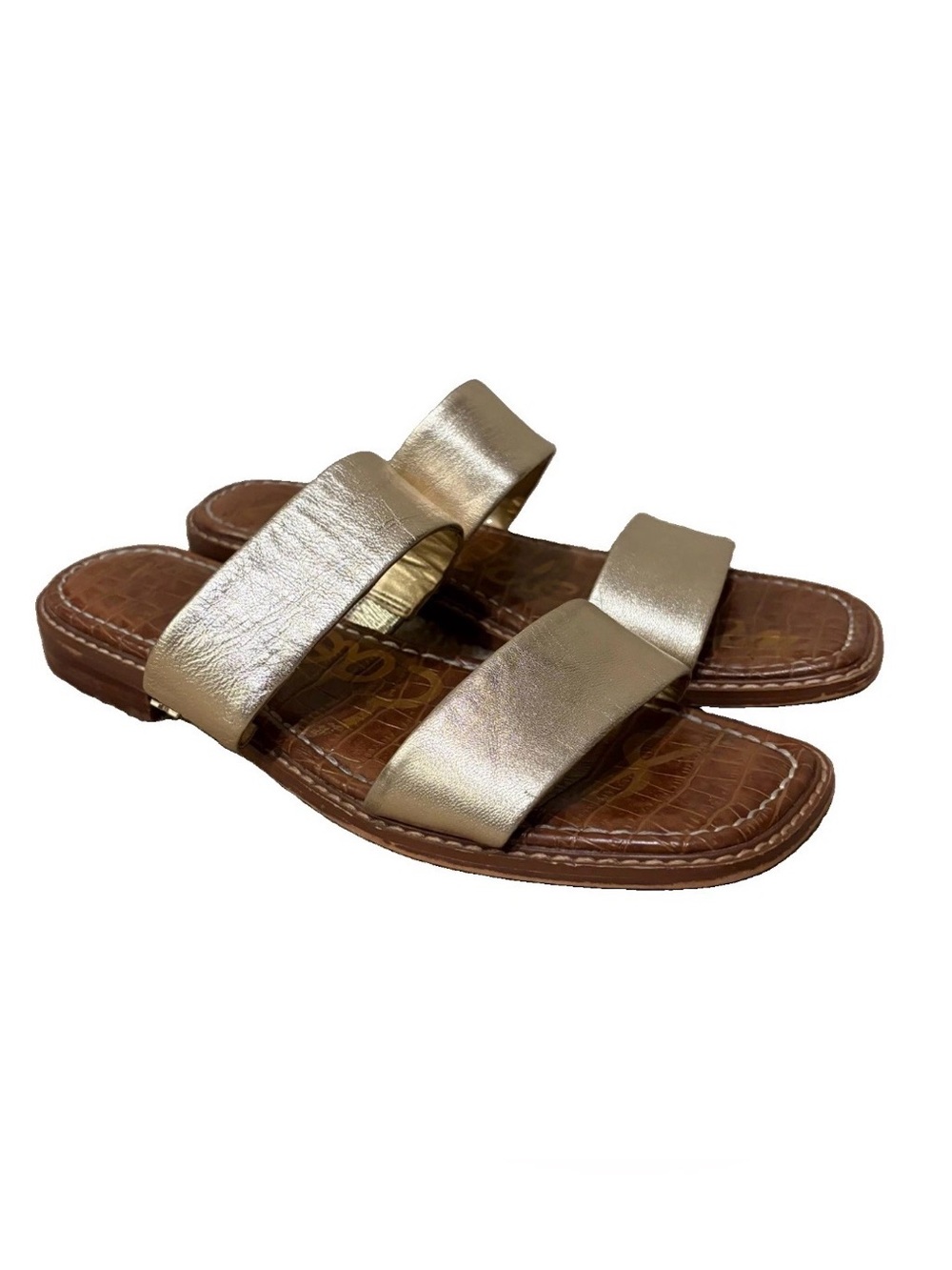 Sam Edelman Haydee Metallic Gold Leather Slide Women Slides Sz 8